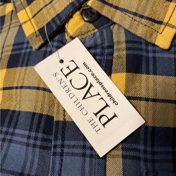 NEW Children’s Place Buffalo Plaid Button Down Shirt Blue & Yellow - Boys 10-12 - Picture 5 of 5